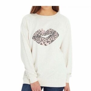 Wildfox Cream Sweater with Leopard Print Lips